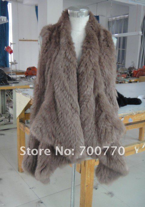 オープンフロントとピークド裾2012新ハンドニットスタイルのファッションの女性ジレSTY.NO.3053-1ウサギの毛皮のハンドニットベスト問屋・仕入れ・卸・卸売り