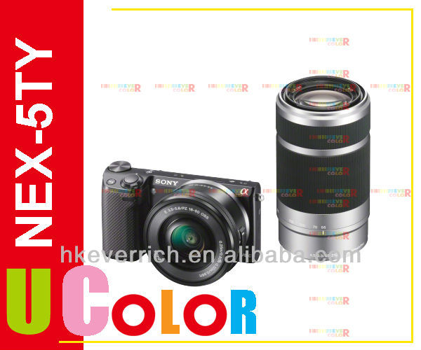 Eマウント16〜50ミリメートル+ 55〜210ミリメートルレンズキット+ 16ギガバイトで本物のソニーNEX  -  5TY NEX-5T 16.1MPデジタルカメラブラック問屋・仕入れ・卸・卸売り