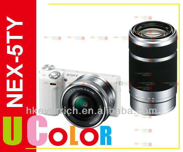 本物のソニーNEX  -  5TY NEX-5T 16.1MPデジタルカメラの白で、​​Eマウント16〜50ミリメートル+ 55〜210ミリメートルレンズキット+ 16ギガバイト問屋・仕入れ・卸・卸売り