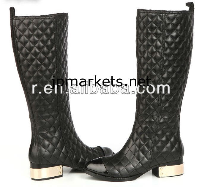 ファッショナブルなスタイル、新しい黒のフラットブーツ、本革のブーツ女性のための2013年冬のブーツ問屋・仕入れ・卸・卸売り