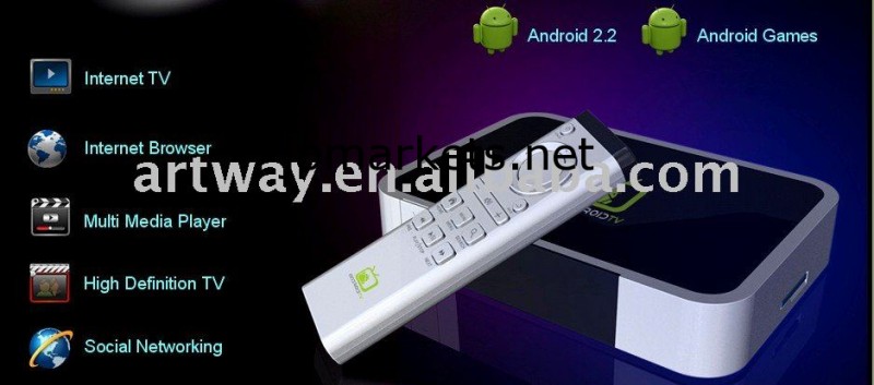 AndroidのゲームのボックスAndroidマーケットアンドロイド2.2のインターネットテレビボックス1080P HD出力問屋・仕入れ・卸・卸売り