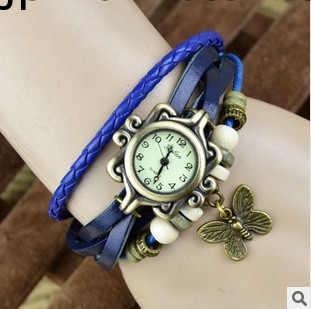 オリジナルの高品質の女性革ヴィンテージ腕時計、ブレスレット腕時計蝶/エッフェル塔ペンダント問屋・仕入れ・卸・卸売り