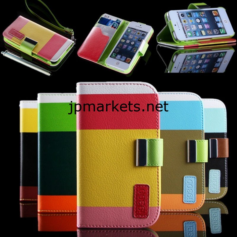 スロットでは、iPhone 5のカラフルな革の財布の場合の機動電話の付属品問屋・仕入れ・卸・卸売り