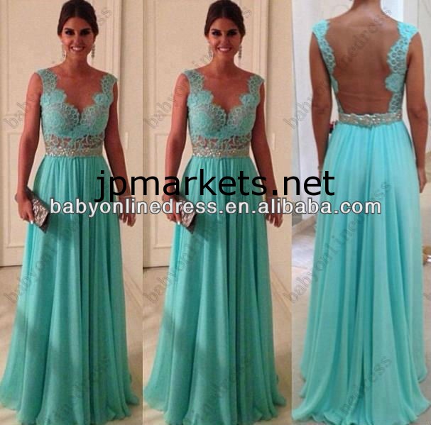 Vestidos formalesデ·フィエスタ熱い販売シースの恋人のbeadingsヌード戻るブルーレースシフォン2013セクシーなロングイブニングドレスWD022問屋・仕入れ・卸・卸売り