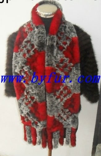 FY-WB018新しいファッションレディースニットウサギの毛皮のショール、長い、広い編みスカーフ問屋・仕入れ・卸・卸売り