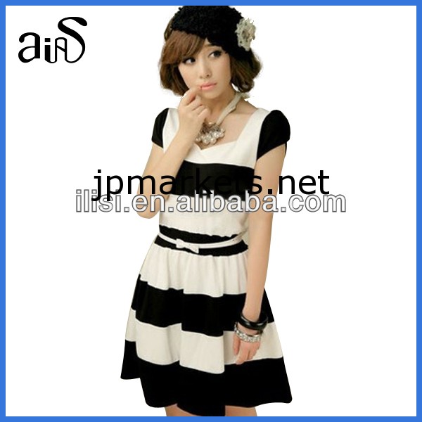 2013高品質の美しい黒の白のストライプの女性のドレス問屋・仕入れ・卸・卸売り