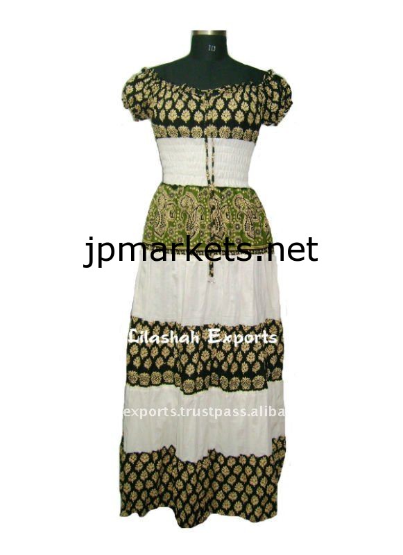 JP2673コットンドレス卸売サルエルVetementサプライヤーインドパンタロンジャイsanganeriサンガネール印刷ハンドブロックプリントワンピース問屋・仕入れ・卸・卸売り