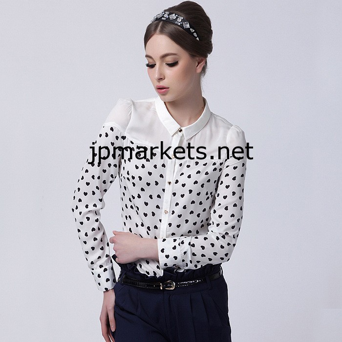 2014春の女性服新デザインハートロングスリーブポロシャツを印刷問屋・仕入れ・卸・卸売り