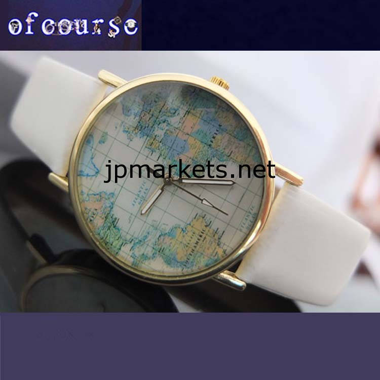 世界地図ドレスウォッチ腕時計女性カラフルな革の女性のための腕時計ストラップ問屋・仕入れ・卸・卸売り