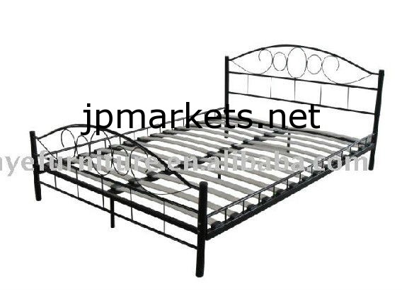 doubleスチールベッド木製のスラットと黒い色で問屋・仕入れ・卸・卸売り