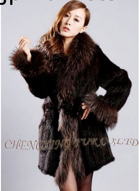 販売ヨーロッパデザインロングホットcx-g-a-52a本物の女性のニットの毛皮のコートを持つ天然ミンクの毛皮の襟問屋・仕入れ・卸・卸売り