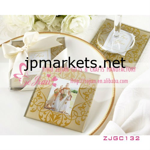 『金ブロケード" エレガントガラス写真のコースター結婚式の好意問屋・仕入れ・卸・卸売り