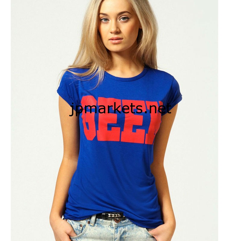 新しい2014年ファッションデザイナーの女性春夏半袖o- ネックカジュアルオタクの文字の印刷6941プラスサイズのtシャツ問屋・仕入れ・卸・卸売り