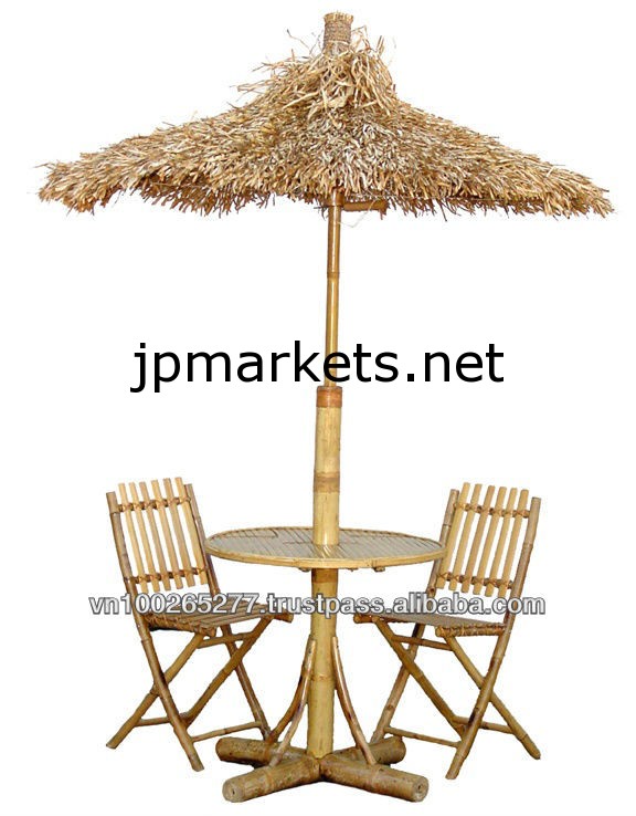 Bfs-13015家具-- 竹と竹の棒藁葺き屋根と2バースツールセット問屋・仕入れ・卸・卸売り