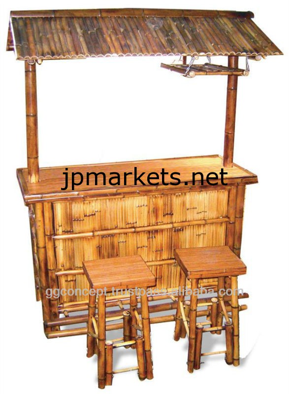 -竹bfs-13017屋外用家具- 竹ティキバースツール付きセット問屋・仕入れ・卸・卸売り