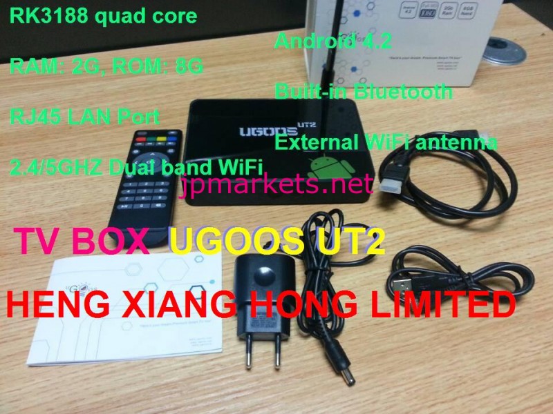 アンドロイド4.2rk3188クアッドコアラム2g+rom8g1.6ghzの建て- ブルートゥース+外付け無線lanアンテナデュアルバンド2.4/5ghzugoosut2tvボックス問屋・仕入れ・卸・卸売り