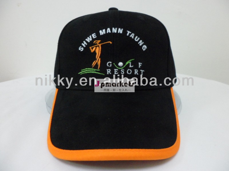 Oem帽子black100%綿メンズスポーツキャップ、 野球帽金属バックル付き、 オレンジ色の配管ピーク上の問屋・仕入れ・卸・卸売り