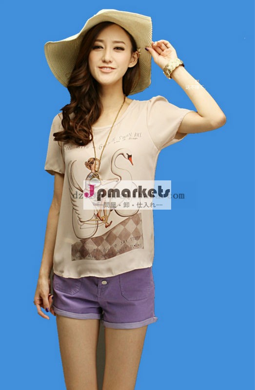 夏用の女性短袖シフォン 韓国フアッションゆったり修身気質Ｔシャツ問屋・仕入れ・卸・卸売り