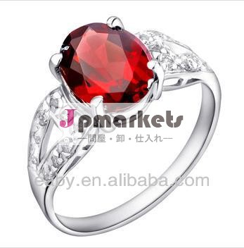 卸売ファッションジュエリー中国製, 金メッキ, 天然ガーネットの婚約結婚指輪,SR0142G問屋・仕入れ・卸・卸売り