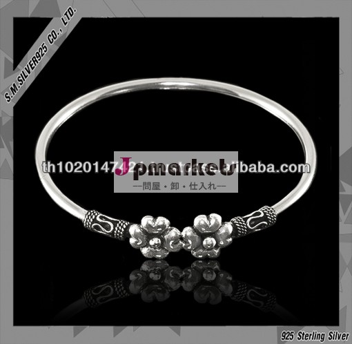 925 sterling silver flower bangle with oxidize問屋・仕入れ・卸・卸売り