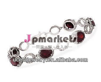 ガーネットとダイヤモンドのユニークなオーバルリンクボールブレスレットスターリングシルバーのヘビのブレスレット問屋・仕入れ・卸・卸売り