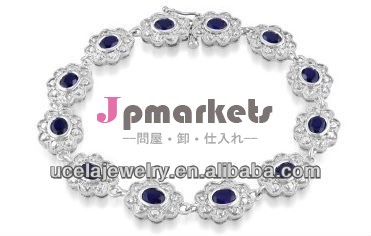 作成されたブルーサファイアを刺すメッシュブレスレットスターリングシルバー問屋・仕入れ・卸・卸売り