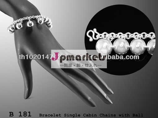 925 sterling Round Cable Chains bracelet with ball問屋・仕入れ・卸・卸売り