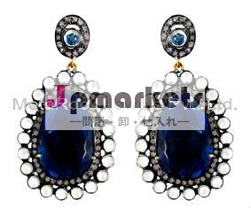 gemstone diamond earring jewelry, blue sapphire & rainbow moonstone diamond earrings問屋・仕入れ・卸・卸売り
