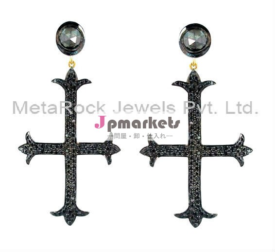 925 sterling silver dangle earring, 14k gold sterling silver diamond earrings, pave diamond cross design earrings問屋・仕入れ・卸・卸売り