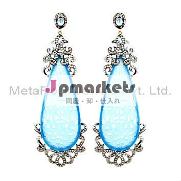 onex carving & rainbow moonstone pave diamond earring, gemstone drop earring, sterling silver earring問屋・仕入れ・卸・卸売り