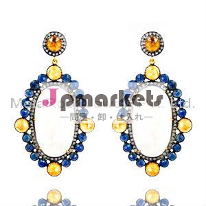 gemstone earring, rainbow moonstone,garnet & blue sapphire diamond earring, supplier wholesale pave diamond earring問屋・仕入れ・卸・卸売り
