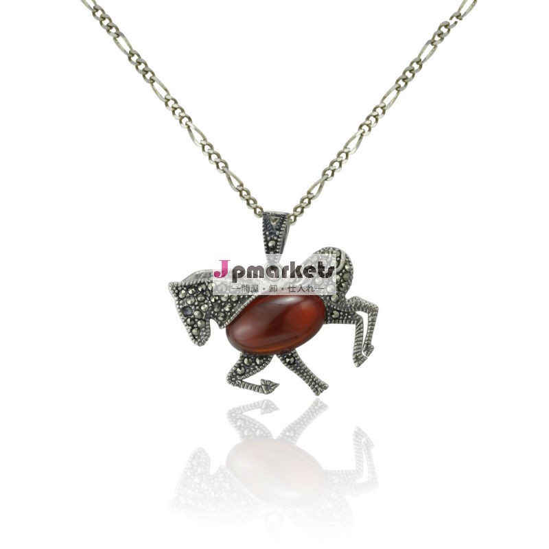 2014新作馬ペンダント古いシルバー真鍮ジルコニアクリスタルネックレス在庫ジュエリー問屋・仕入れ・卸・卸売り