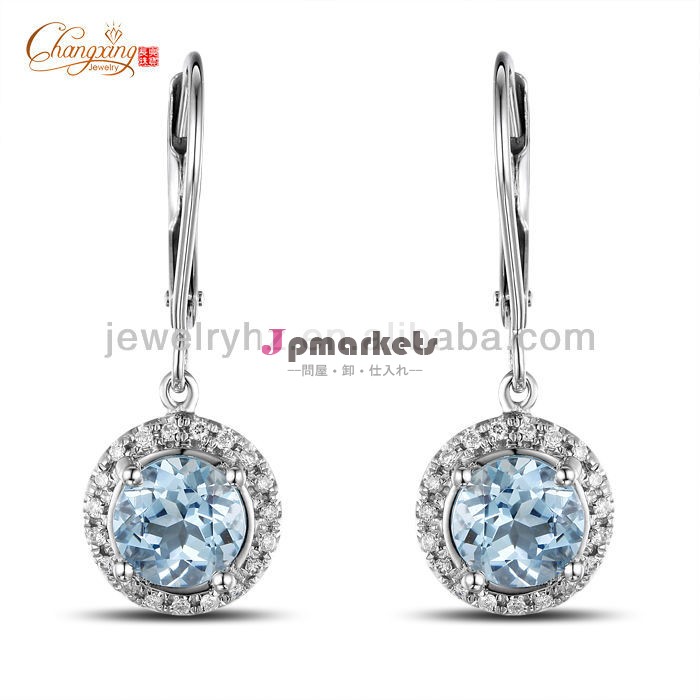 天然ブルー1.56ct14kゴールドアクアマリンダイヤモンドぶら下げるイヤリングをドロップ問屋・仕入れ・卸・卸売り