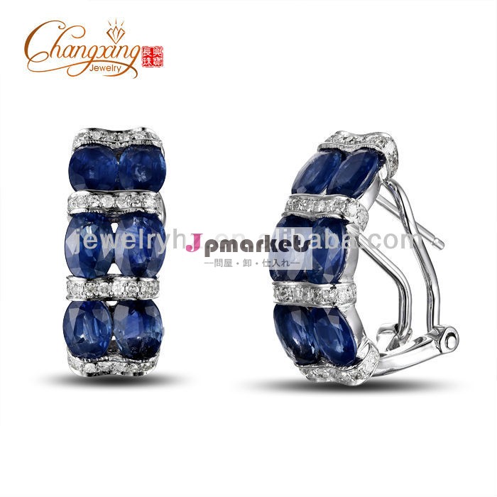 ファッション!!! 固体18カラットのホワイトゴールド7.75ctjewellerys・天然サファイアダイヤモンドのイヤリング問屋・仕入れ・卸・卸売り