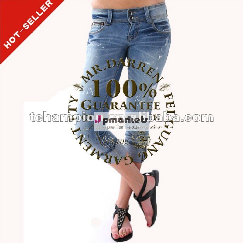 (#tg150w) 塗料スプラッタトップデザインジッパーポケットカプリジーンズ2011年のファッションで問屋・仕入れ・卸・卸売り