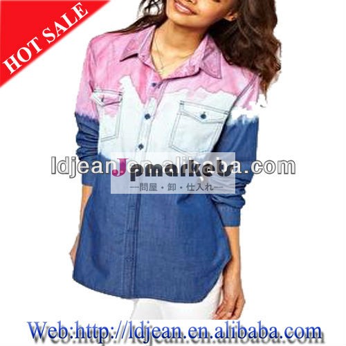 ファッションデザイン2014年プリントシャツノースリーブデニム工場、 の女の子のジーンズシャツ( lds37)問屋・仕入れ・卸・卸売り