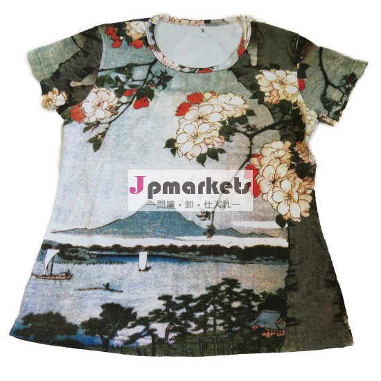 [和柄半袖・プリントTシャツ]花鳥風月『桜のある風景』総柄レディースプリントTシャツ問屋・仕入れ・卸・卸売り