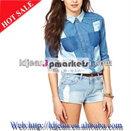 ファッションデザインの衣服2014年ジーンズシャツ長袖、 女性デニムシャツ( lds123)問屋・仕入れ・卸・卸売り
