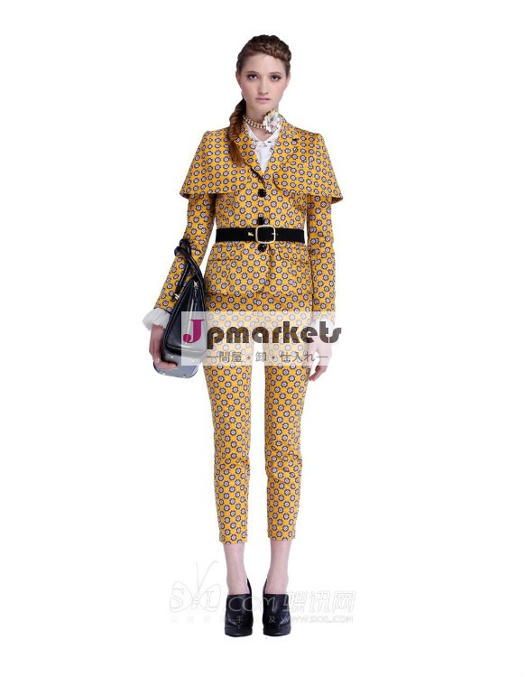 新しい高品質のol2013デザインショールブレザー+パンツ、 女性のプリントファッションパンツスーツ問屋・仕入れ・卸・卸売り