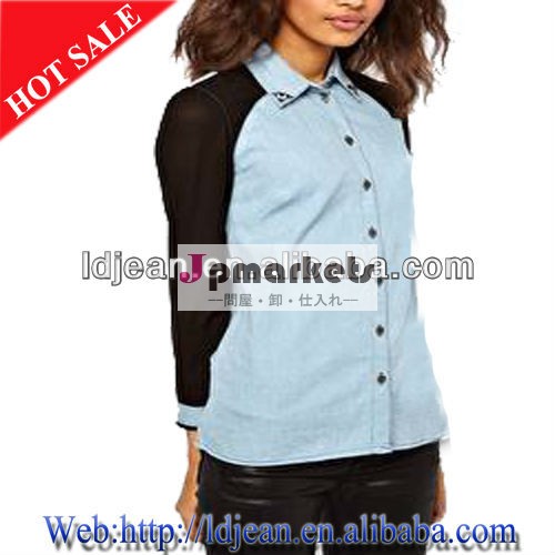 ファッションデザインの衣服2014年ジーンズシャツ長袖、 女性デニムシャツ( lds18)問屋・仕入れ・卸・卸売り