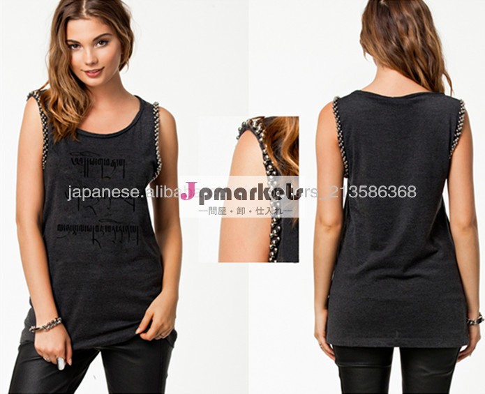 ビーズノースリーブのシルク長いセクション2014 Tシャツ問屋・仕入れ・卸・卸売り