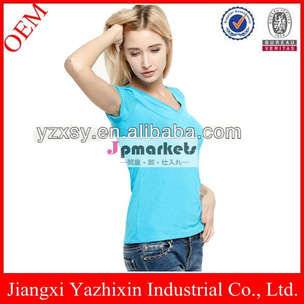 100綿vネックtシャツメーカー中国で女性のための問屋・仕入れ・卸・卸売り