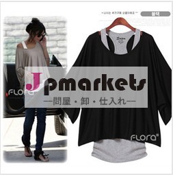 女性の自由shipping#2イン1緩いトップスブラウススタイルホットバットウィングt- シャツ・ベストs-xxl4色問屋・仕入れ・卸・卸売り
