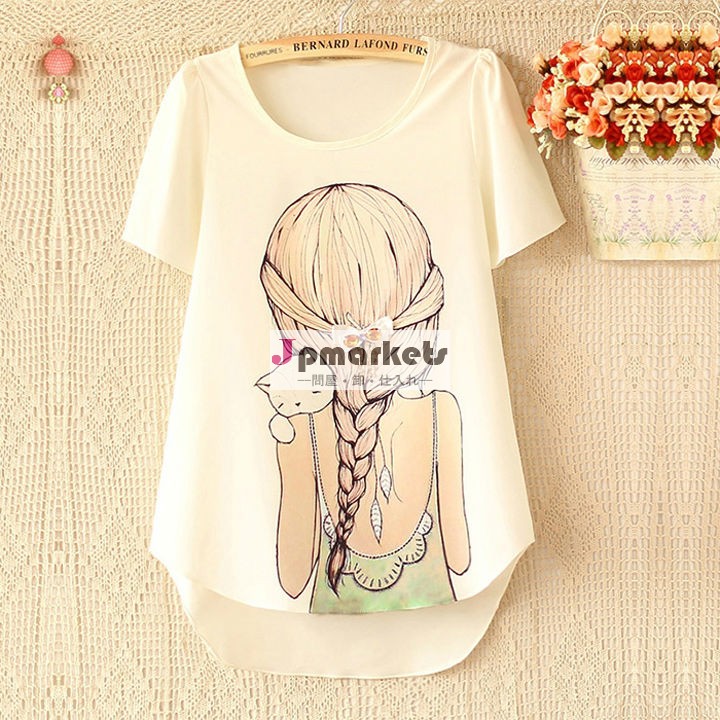ファッションの女性の美しさの弓femalキラキラ輝くダイヤモンドo- ネック半袖レディースシフォンシャツのデザイン問屋・仕入れ・卸・卸売り