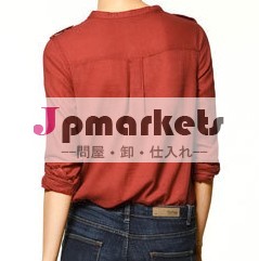 縞模様の襟ブラウスシャツ2ポケットカジュアルファッション女性のためのtシャツ問屋・仕入れ・卸・卸売り