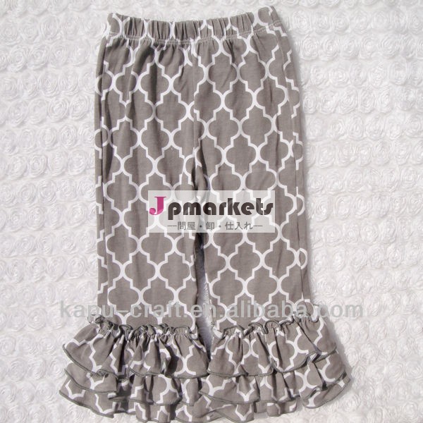Hot sale plain quatrefoil cotton trousers,ruffle bottom pants for baby girls問屋・仕入れ・卸・卸売り