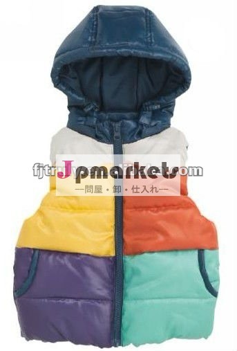 パーカー付きカラフルな子供の冬のベスト問屋・仕入れ・卸・卸売り