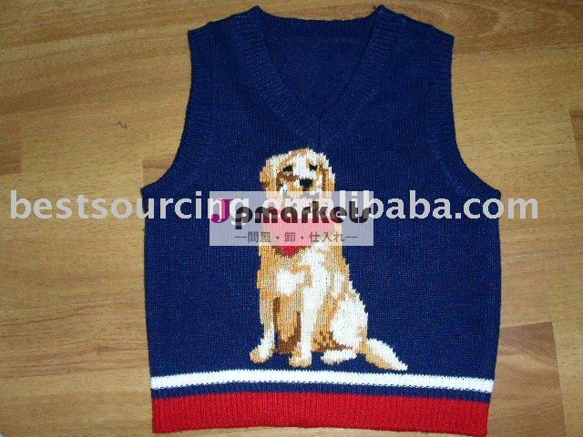 の子供の衣類の綿ニットインターシャ7gg犬の少年のセータープルオーバートップbs-450の乳児のベスト問屋・仕入れ・卸・卸売り