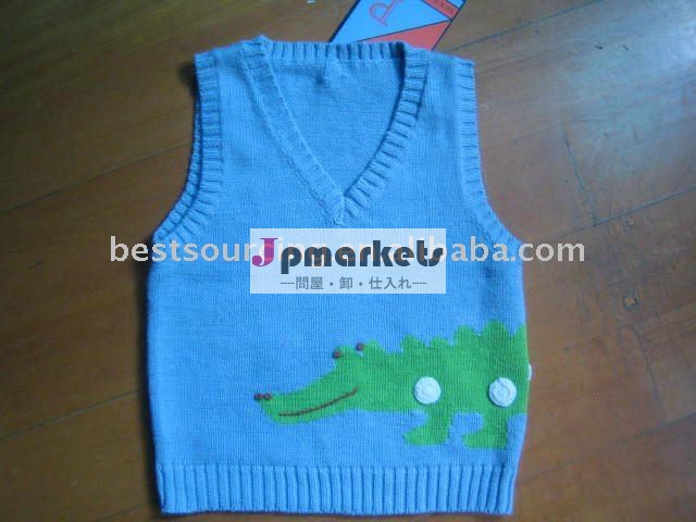 乳児・幼児の春のニット綿100％ニットインターシャ7ggワニの赤ちゃんの男の子の子供bs-691ベストプルオーバーのセーター問屋・仕入れ・卸・卸売り