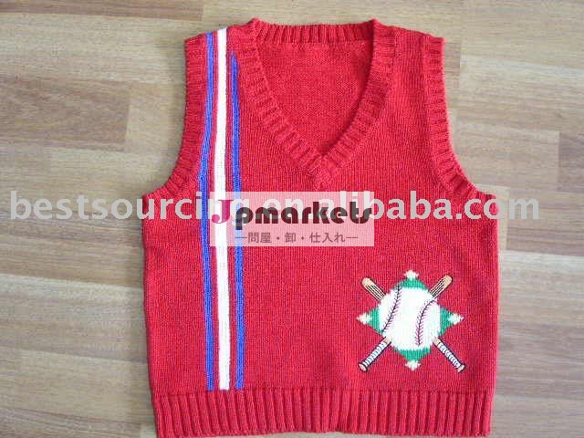 の男の子の服の刺繍の野球の象眼細工とニットセータープルオーバーbs-469子供用ベスト問屋・仕入れ・卸・卸売り